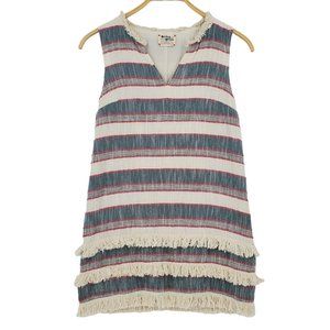 HOLDING HORSES Striped Fringe Mini Dress in Cream, Blue & Red